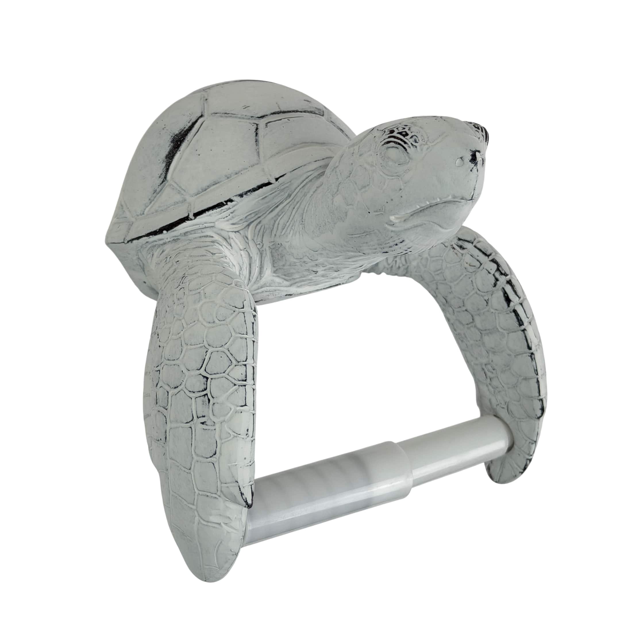 Chesapeake Bay - Sea Turtle Toilet Paper Holder Whitewashed Resin Wall Mount 6.5 Inch Coastal - White