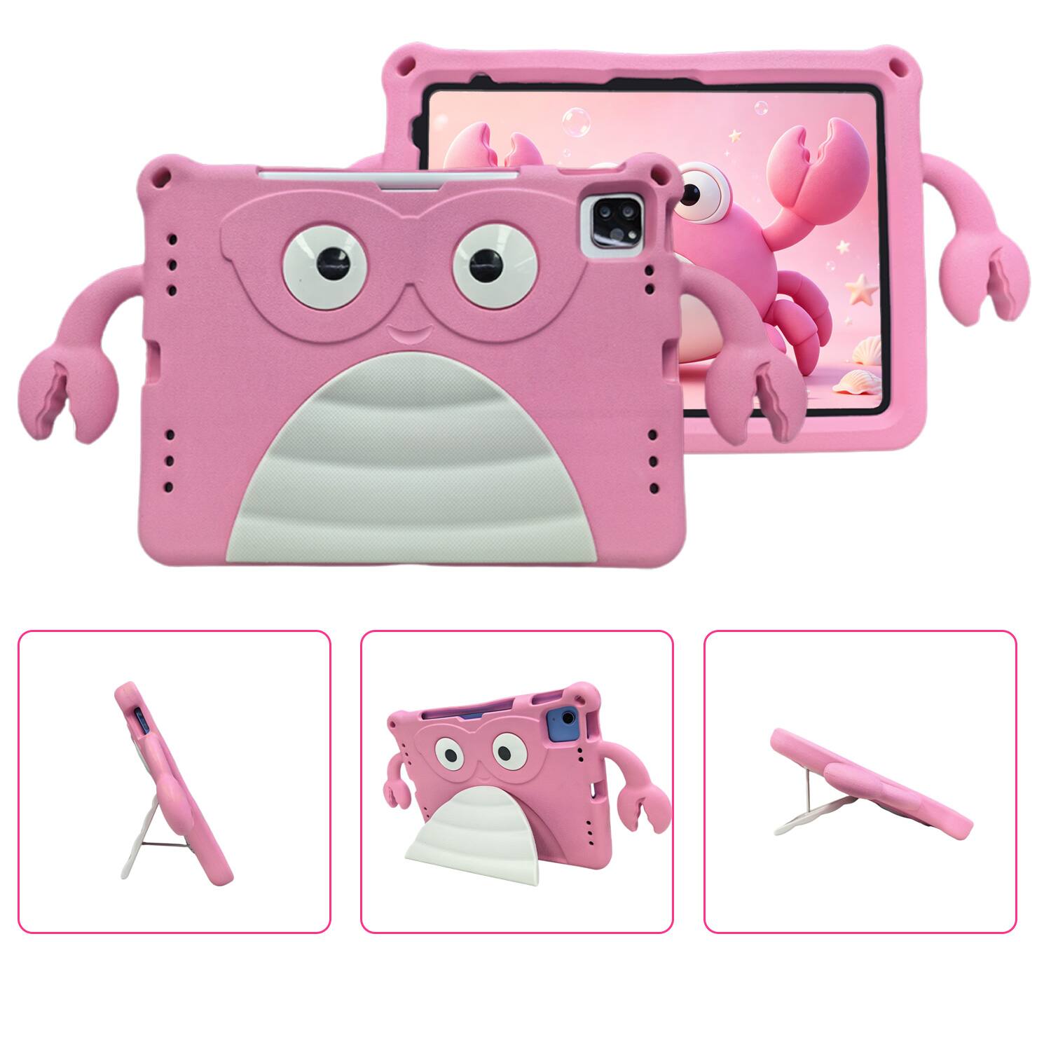 Angle. Dteck - Shockproof Cartoon Case for Apple iPad (10th Generation) 10.9" 2022, Soft TPU Protective Cover with Integrated Stand - Pink.