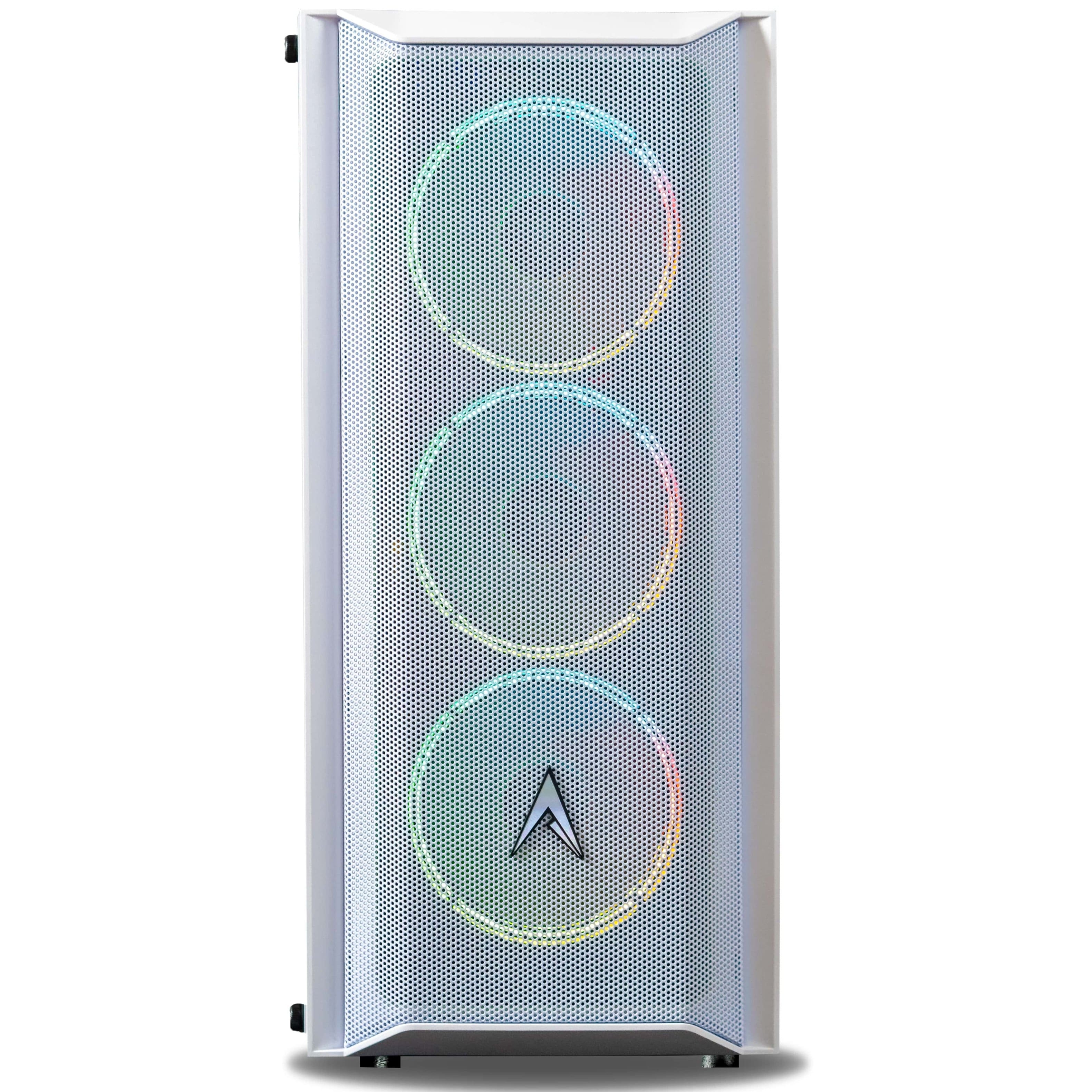 Left. Allied Gaming - Patriot Gaming Desktop - Intel Core i7-13700F - 16GB Memory - NVIDIA GeForce RTX 4070 Ti - 1TB NVMe SSD - White.