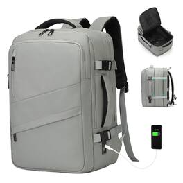 Unique Bargains - Travel Carry on Backpack, 18.9" Flight Approved, Expandable Weekender, Waterproof USB A/C, 18" Suitcase - Gray