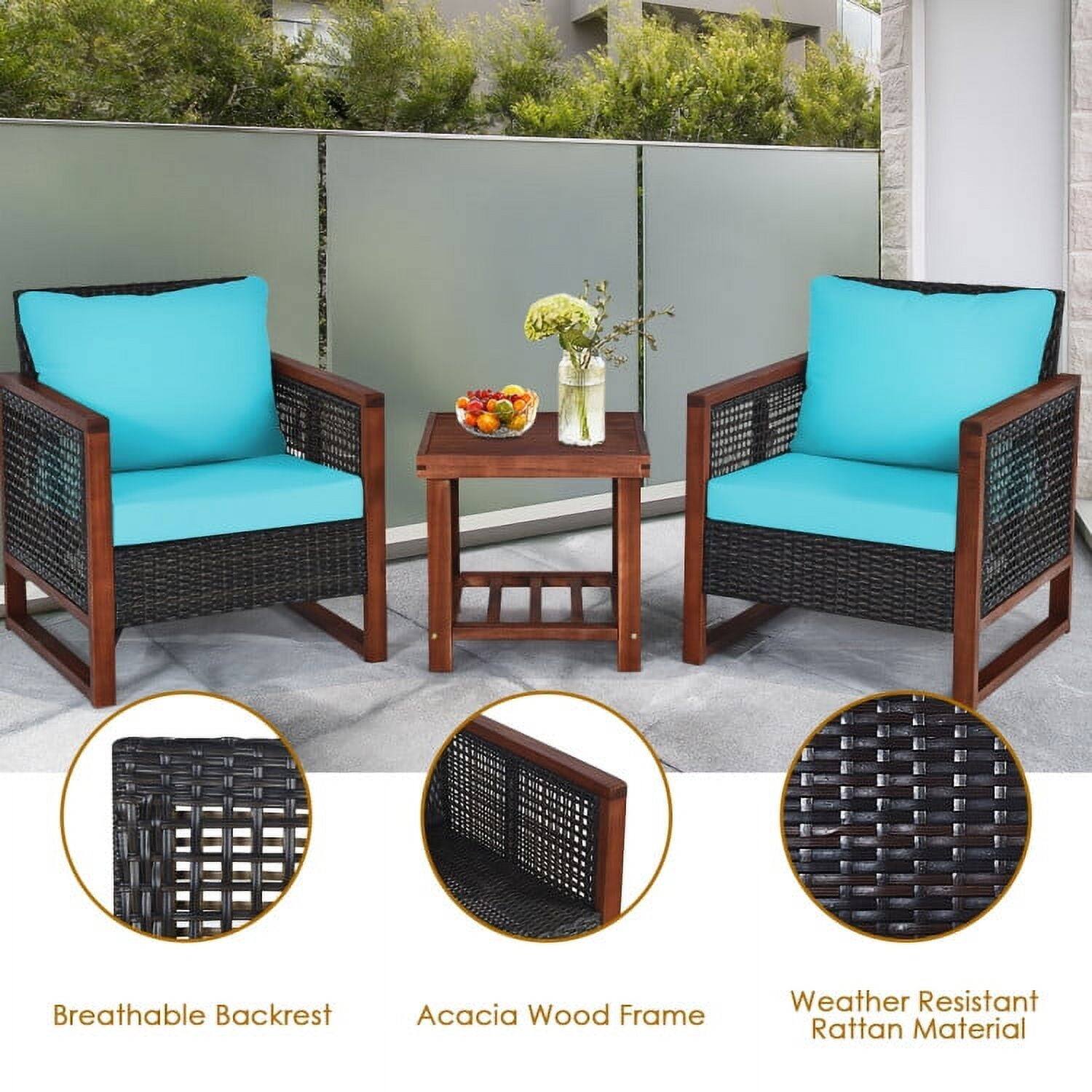 Breathable Backrest  
Acacia Wood Frame  
Weather Resistant Rattan Material