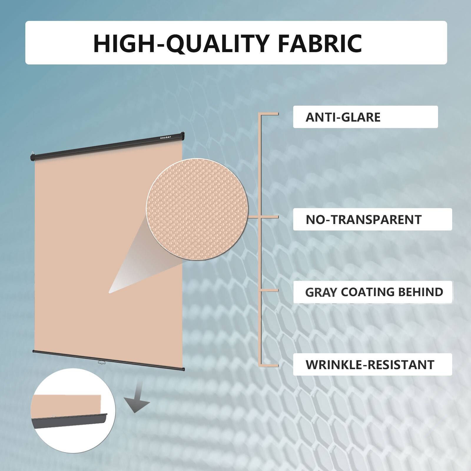 HIGH-QUALITY FABRIC  
ANTI-GLARE  
NO-TRANSPARENT  
GRAY COATING BEHIND  
WRINKLE-RESISTANT