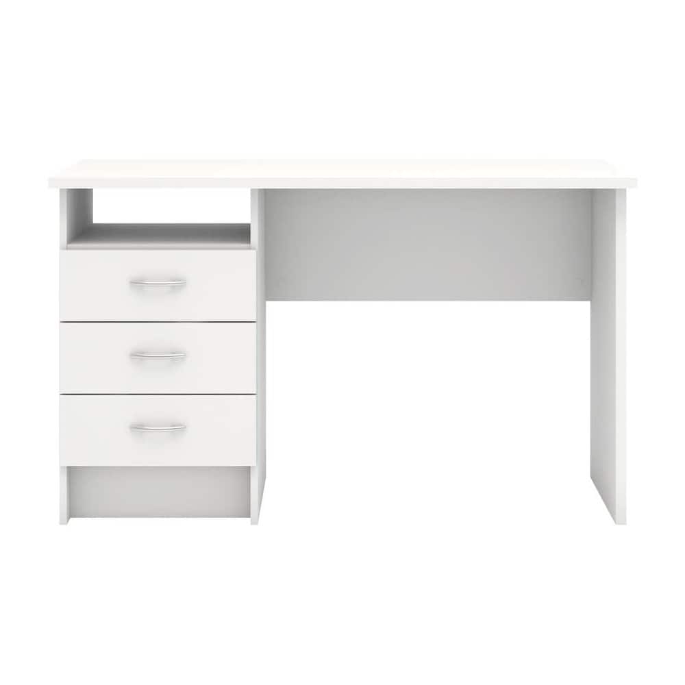 FurniFact - Sleek Computer Desk with Three Drawers and Open Shelf for Storage - White