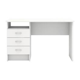 FurniFact - Sleek Computer Desk with Three Drawers and Open Shelf for Storage - White