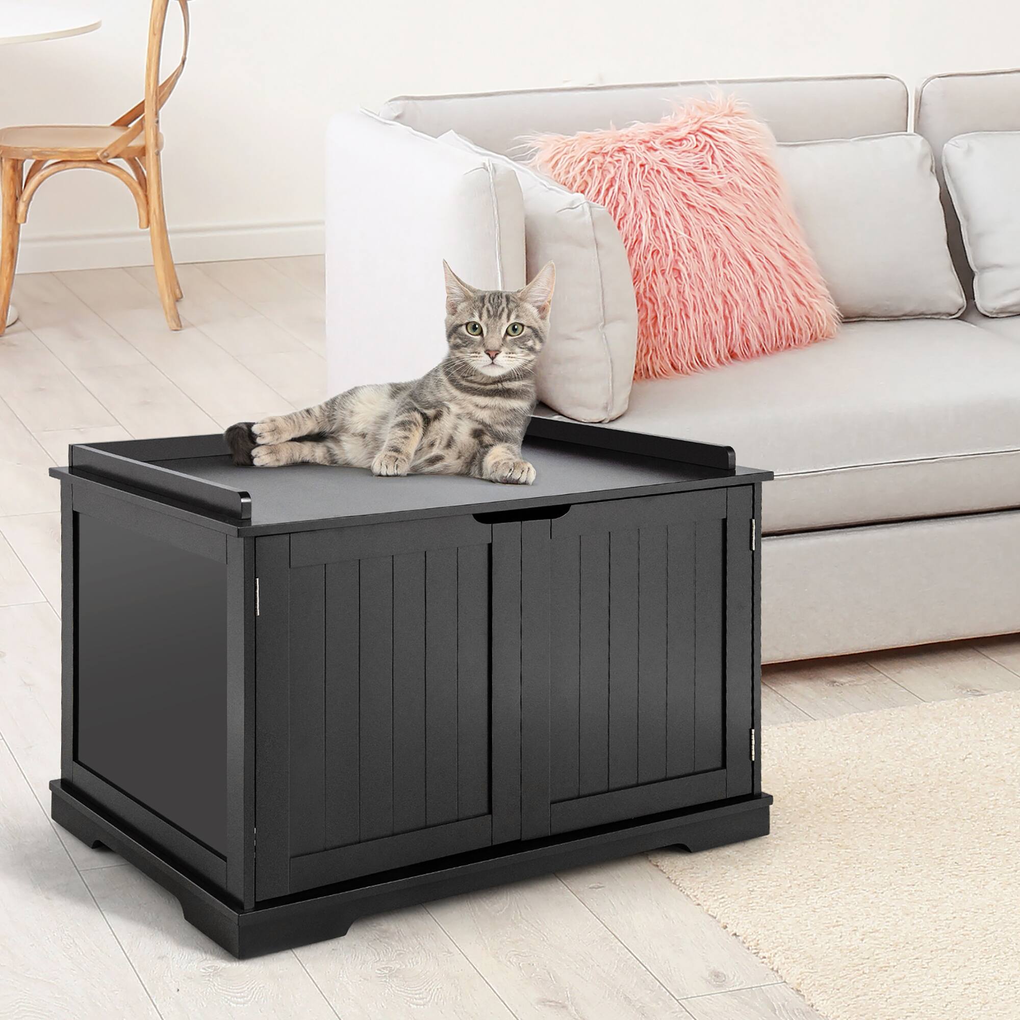 Alt View 2. Costway - Costway Cat Litter Box Cabinet Furniture Cat Washroom Storage Bench - Black.