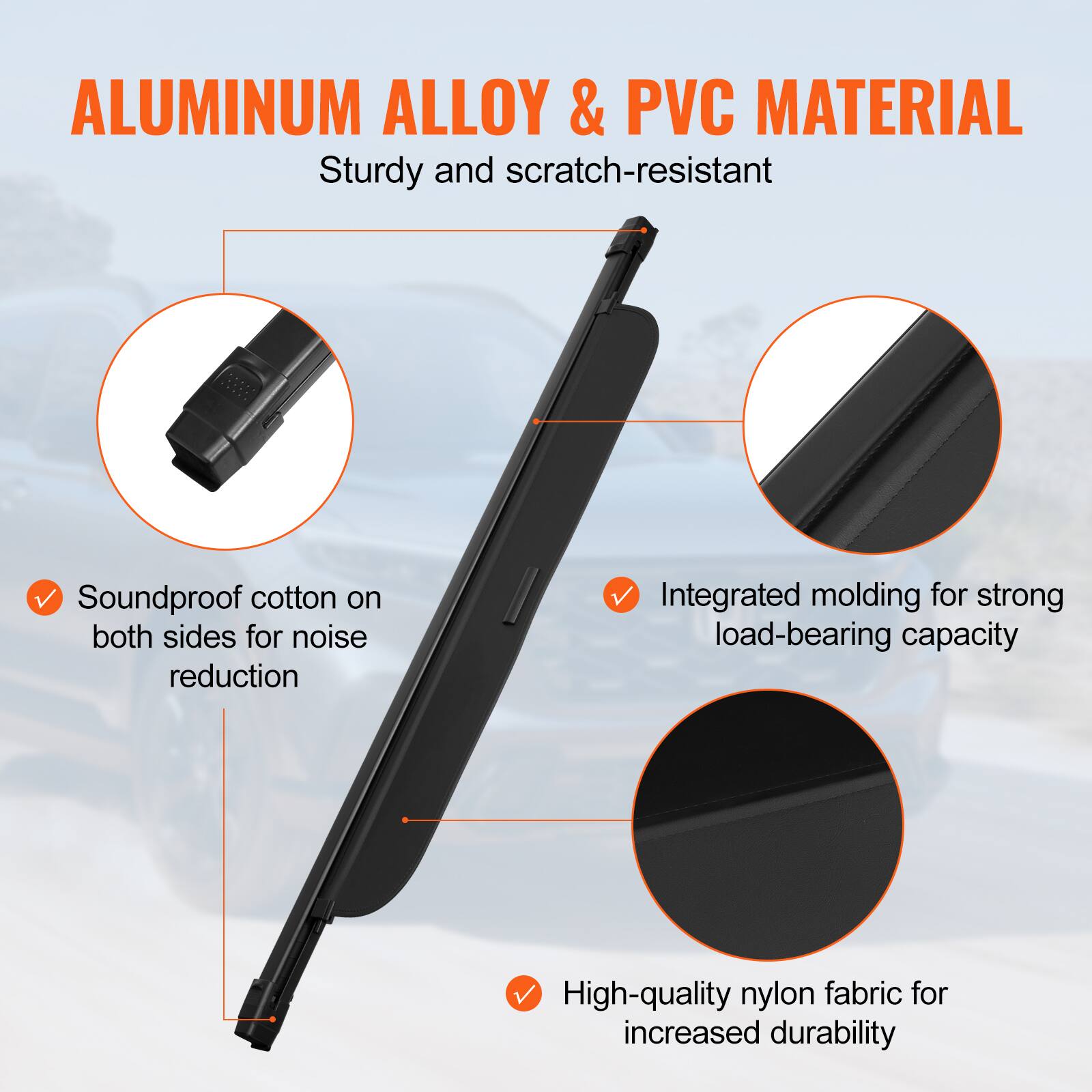 ALUMINUM ALLOY & PVC MATERIAL  
Sturdy and scratch-resistant  

- Soundproof cotton on both sides for noise reduction  
- Integrated molding for strong load-bearing capacity  
- High-quality nylon fabric for increased durability