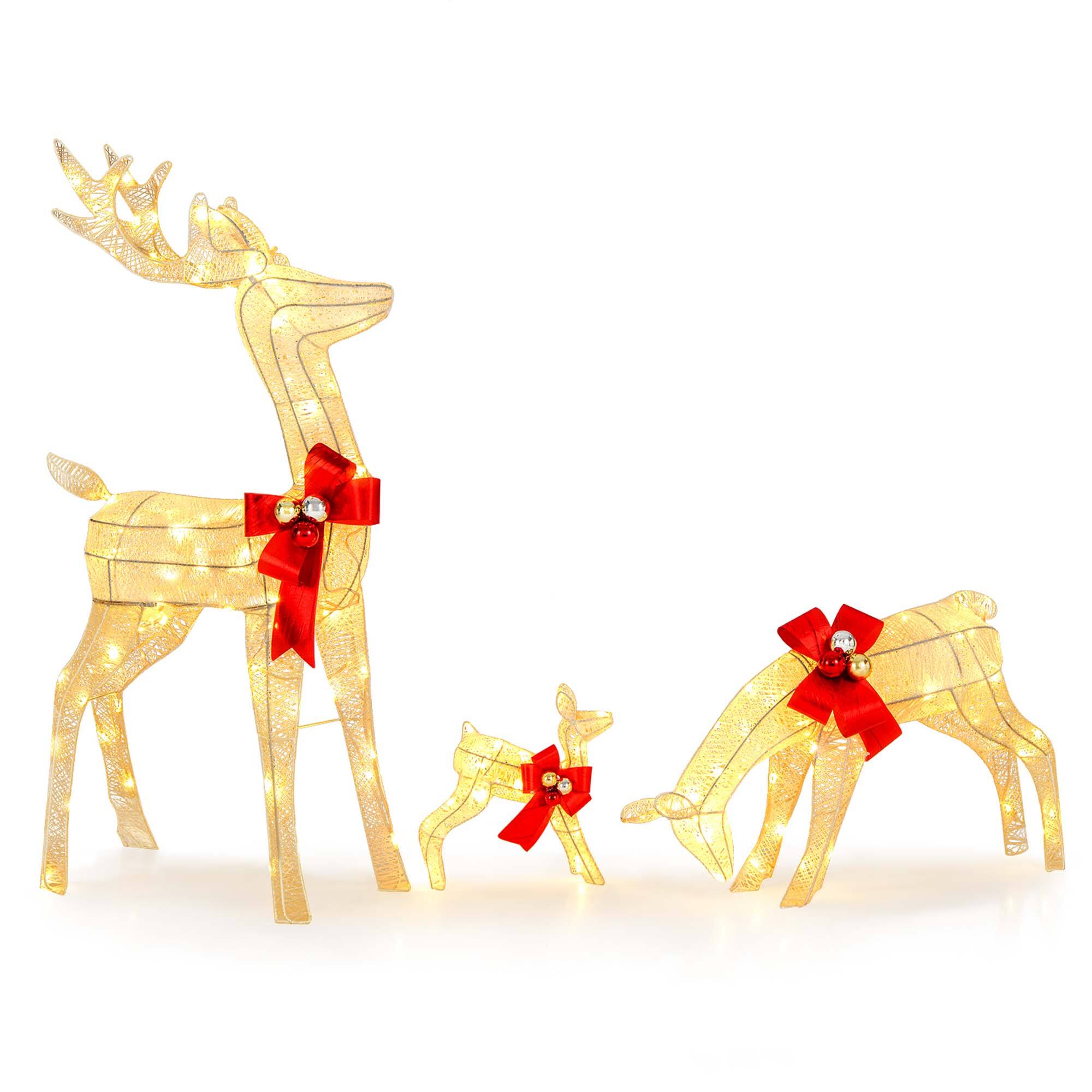 Front. Costway - 3 PCS Lighted Reindeer Family Set Pre-lit Christmas Decoration with 230 LED Lights - Gold.
