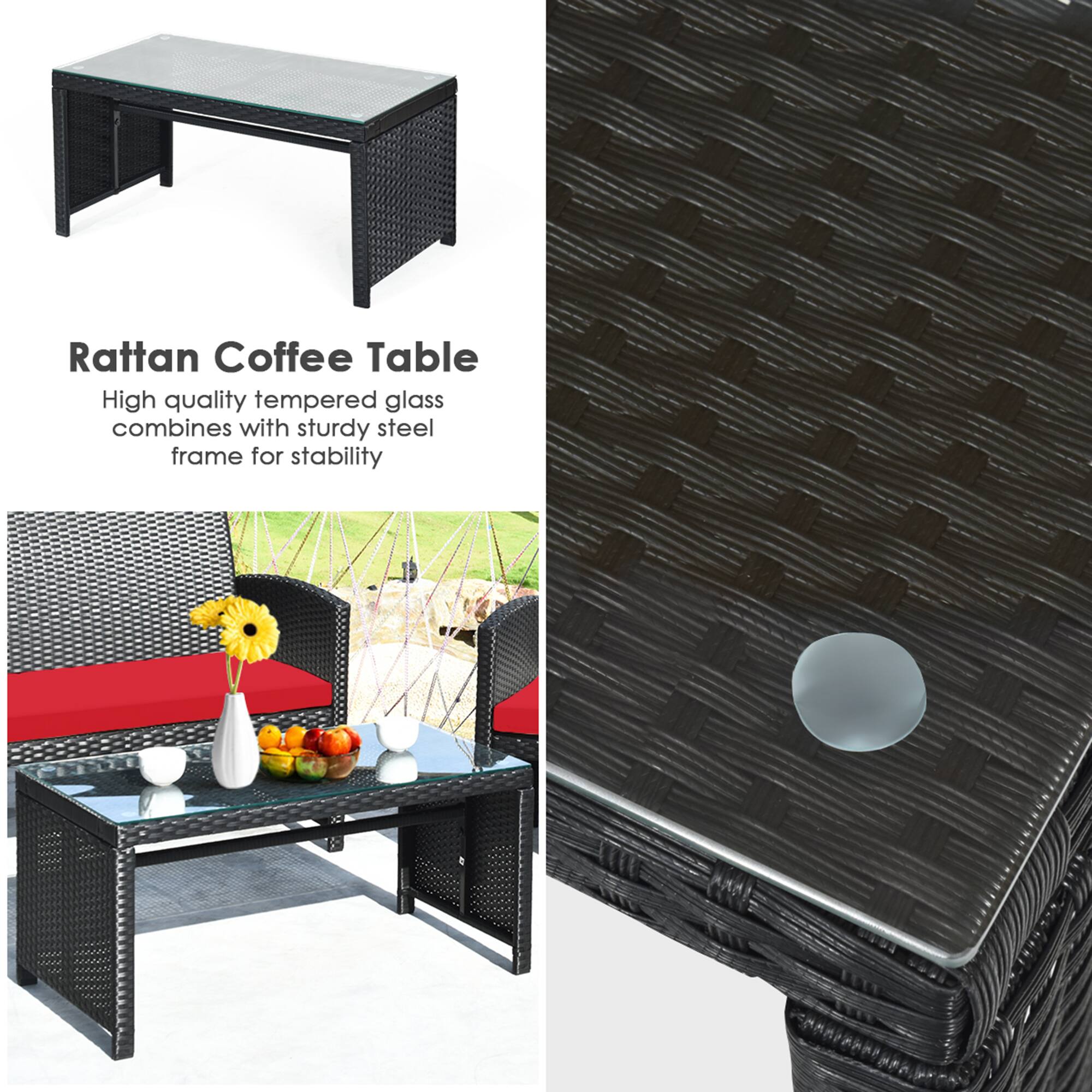 Rattan Coffee Table

High quality tempered glass combines with sturdy steel frame for stability