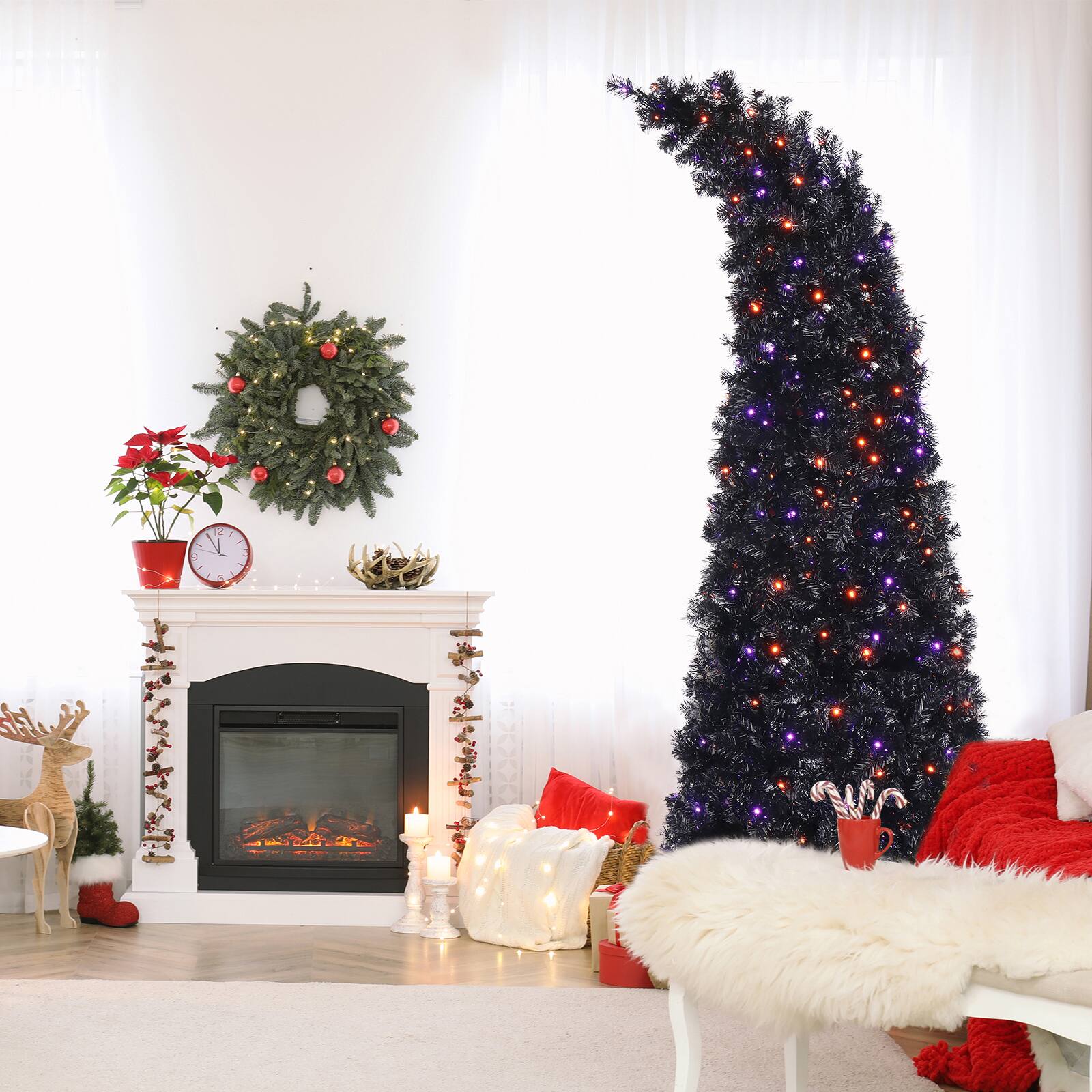 Alt View 4. Spaco - Spaco 7ft Wizard Hat Christmas Tree with 1050 Tips and 400 Lights - Black.