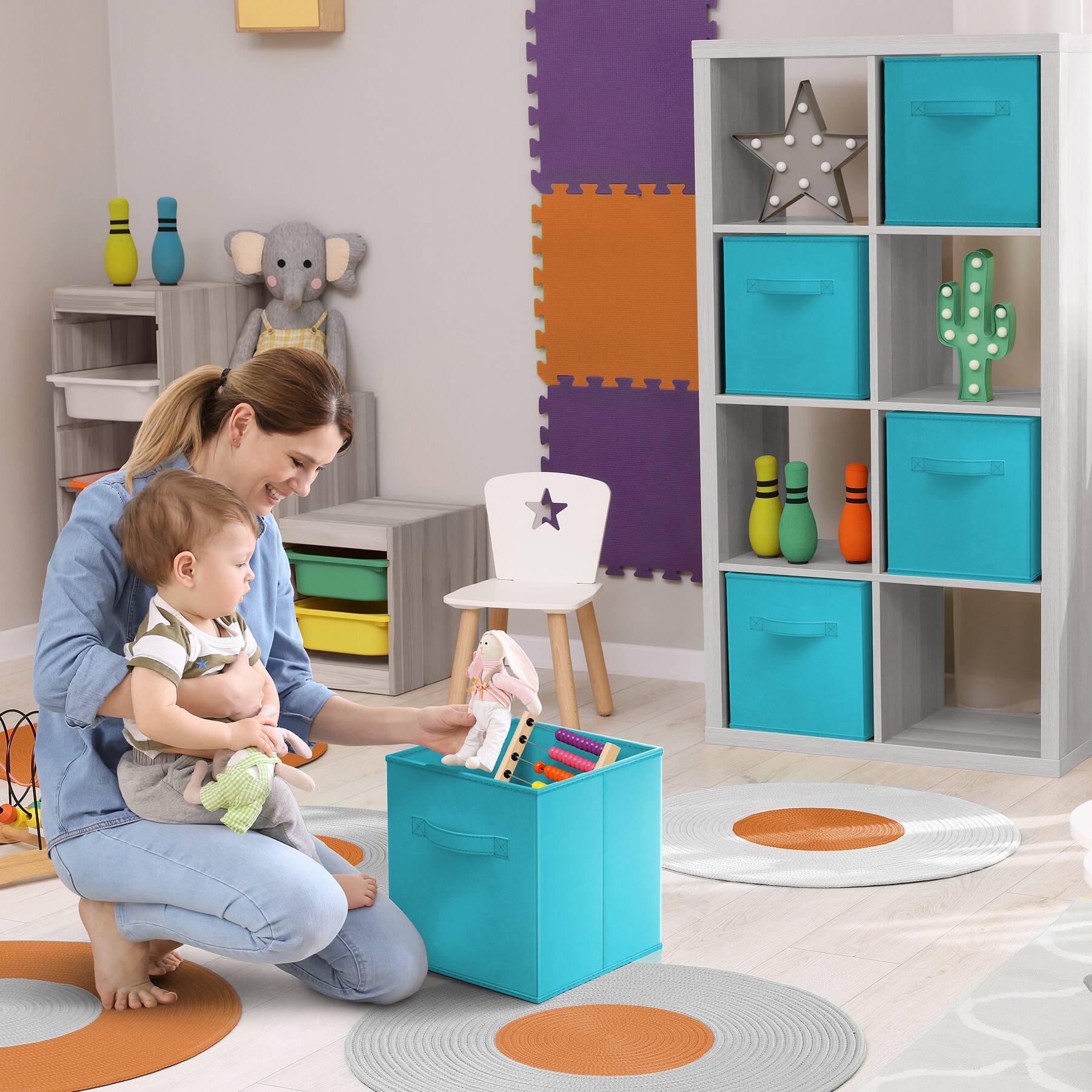 Alt View 1. Sorbus - Sorbus Fabric Storage Cubes, 6 Foldable Storage Bins for Organizing Pantry, Cubbies, Toy Box, Clothes Storage - Aqua.