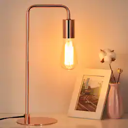 Oumilen - Modern Rose Gold Table Lamp – Curved Gooseneck Desk Lamp with Round Base, E26 Socket, UL Listed for Bedroom