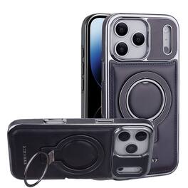 Dteck - Premium Leather Shockproof Non-Slip Magnetic Invisible Ring Stand Phone Case for Apple iPhone 17 Pro Max - Blue