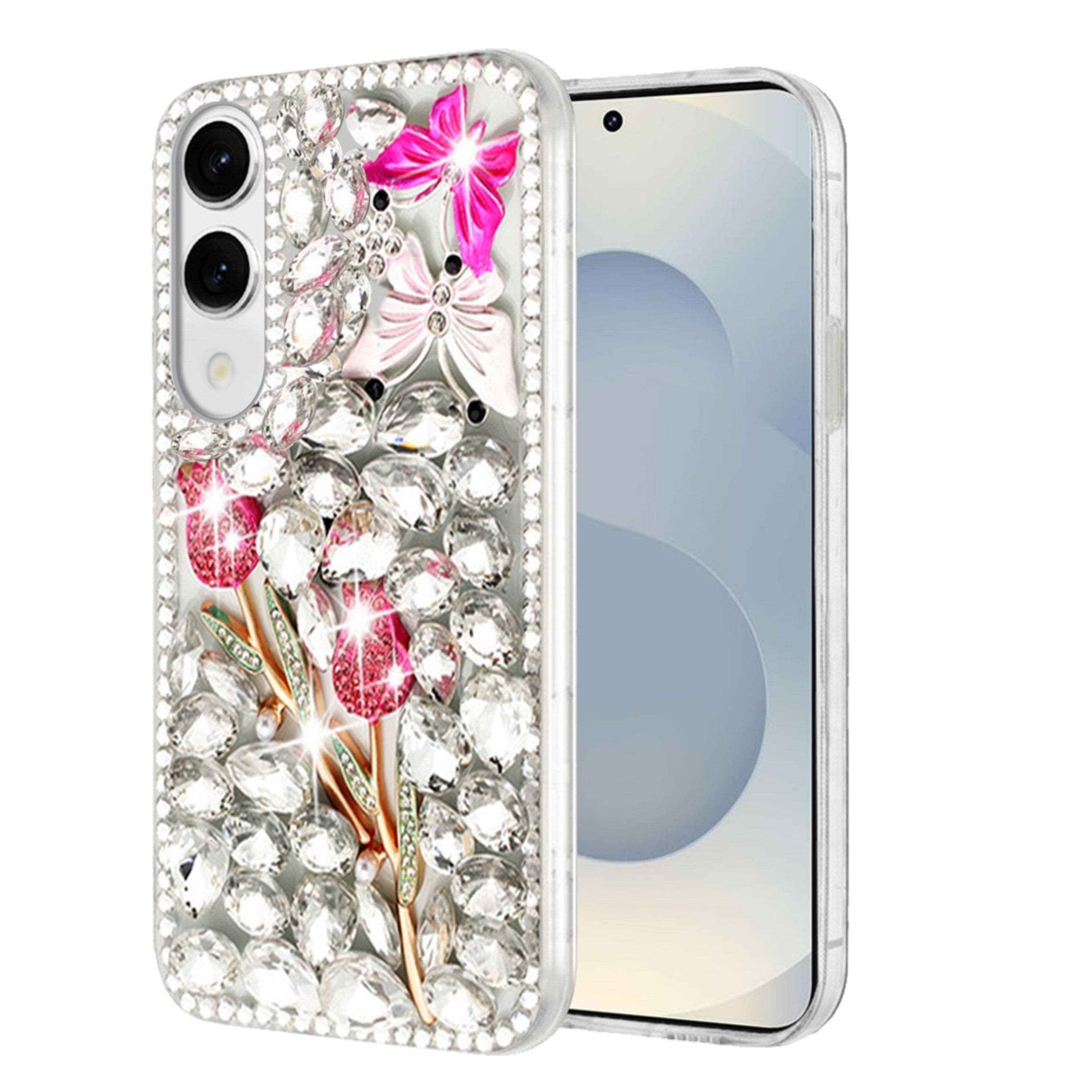 Kitcheniva - Full Diamond Bling 3D Jewel Ornaments With Tempered Glass For Samsung Galaxy S25 Edge Crystal Exquisite Garden - Multicolor