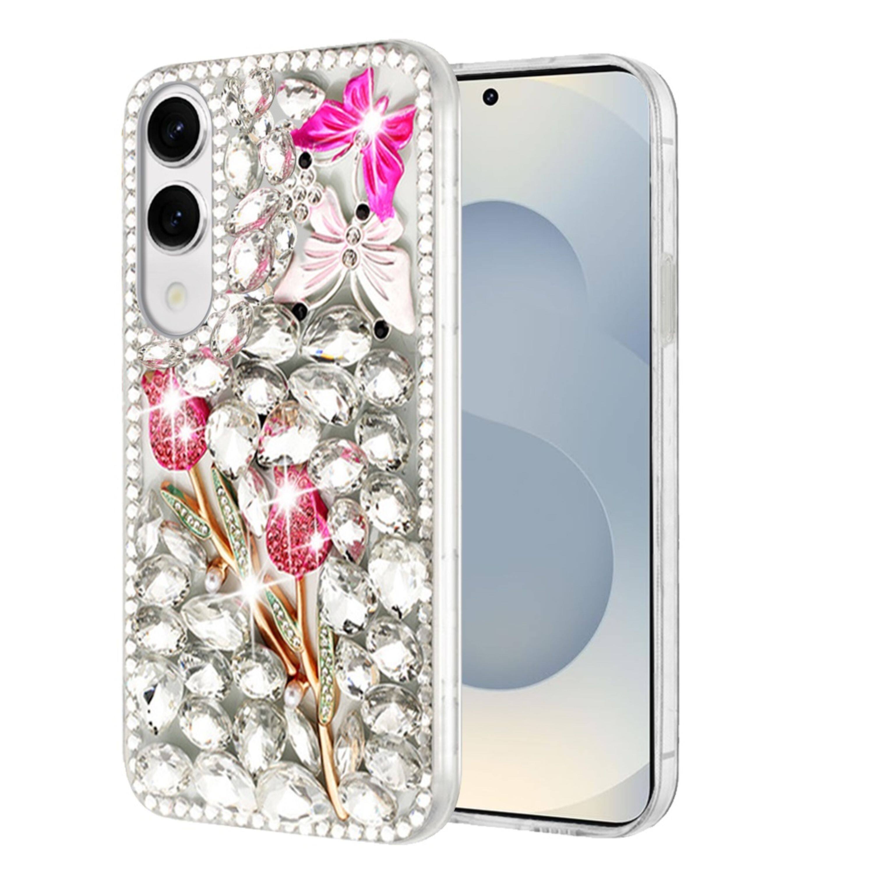 Front. Kitcheniva - Full Diamond Bling 3D Jewel Ornaments With Tempered Glass For Samsung Galaxy S25 Edge Crystal Exquisite Garden - Multicolor.