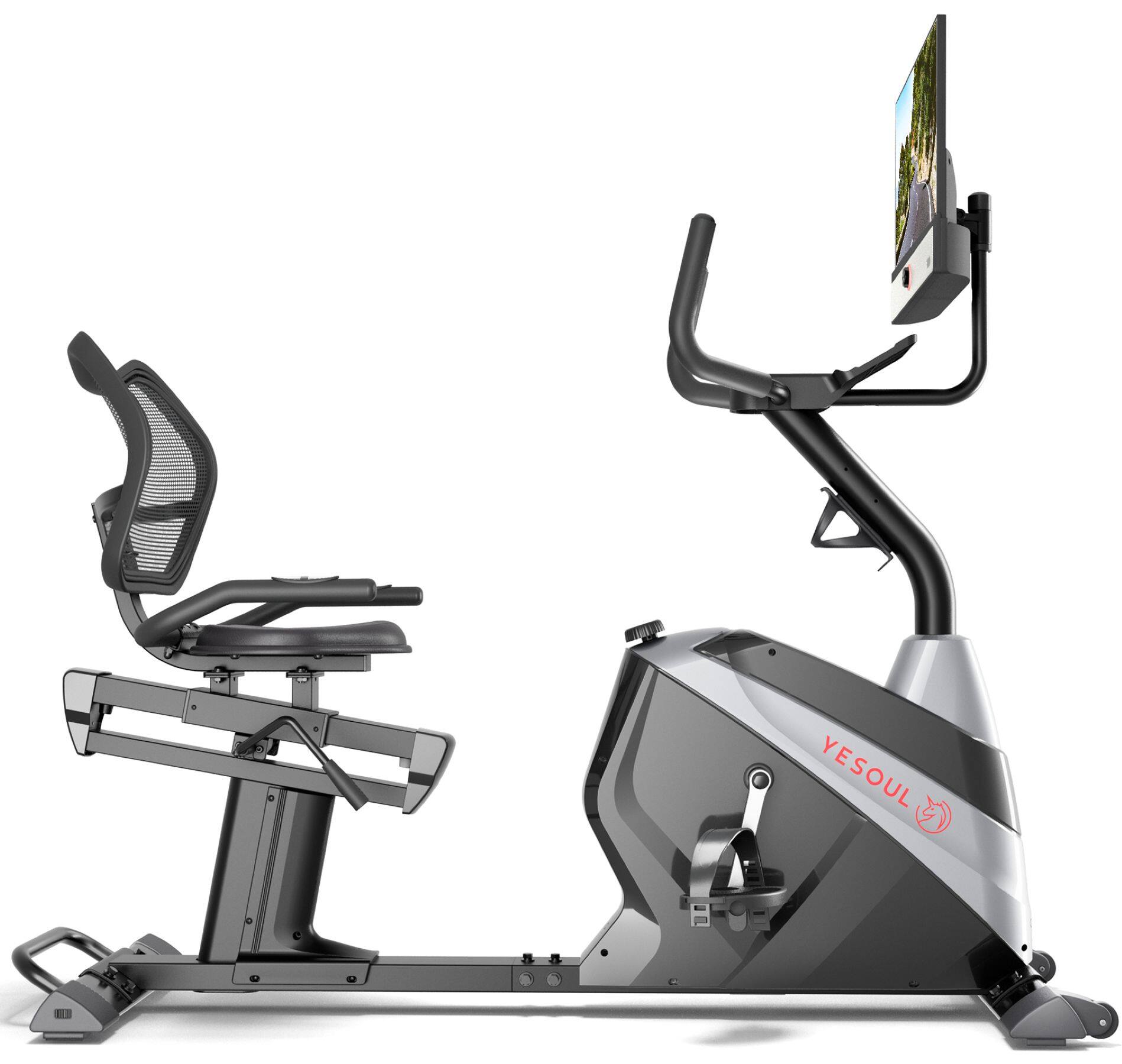 Left. Yesoul - YESOUL J1 PLUS Recumbent Bike w/ 21.5" HD screen, 360° rotation. Multimedia casting, immersive audio, 6W speakers, Black - Black.