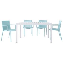 Mondawe - 5-Piece Outdoor Dining Set – 55 Inch Table with 4 Stackable PP Armchair - Blue+White