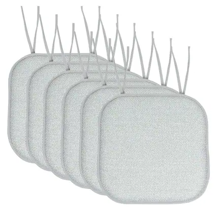 Front. Sweet Home Collection - Cameron Memory Foam No Slip Back 16" x 16" Chair Pad Cushion with Ties, 6-Pack - White/Sage/Blue.