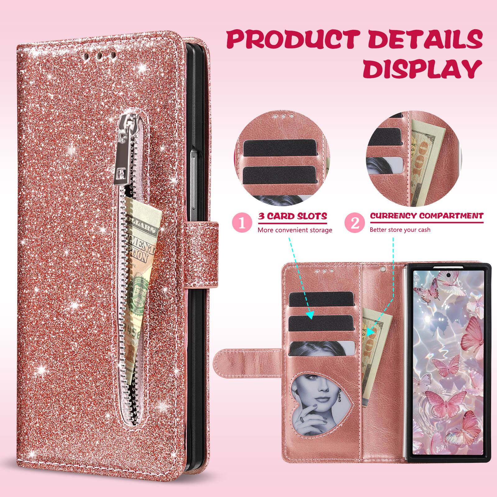 PRODUCT DETAILS DISPLAY

1. 3 CARD SLOTS
   - More convenient storage

2. CURRENCY COMPARTMENT
   - Better store your cash