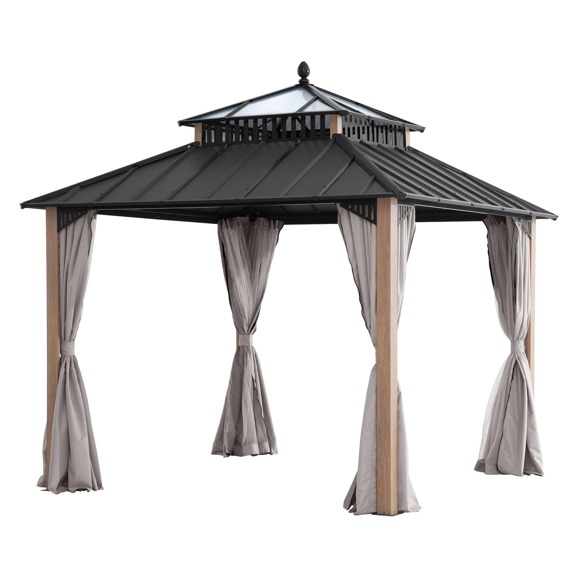 Angle. SUNJOY - 10x10 Kingston PC Top Rectangular Gazebo Wood Grain.