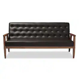 Baxton Studio - Sorrento Mid-century Retro Modern Faux Leather Upholstered Wooden 3-seater Sofa - Dark Brown
