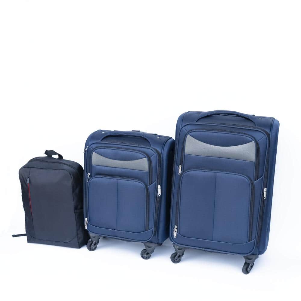 BreeBe - 20+24 Inch Two-Piece Travel Suitcase Set Oxford Trolley Case Without Lock with Universal Wheels and Oxford Backpack - Blue