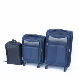 BreeBe - 20+24 Inch Two-Piece Travel Suitcase Set Oxford Trolley Case Without Lock with Universal Wheels and Oxford Backpack - Blue