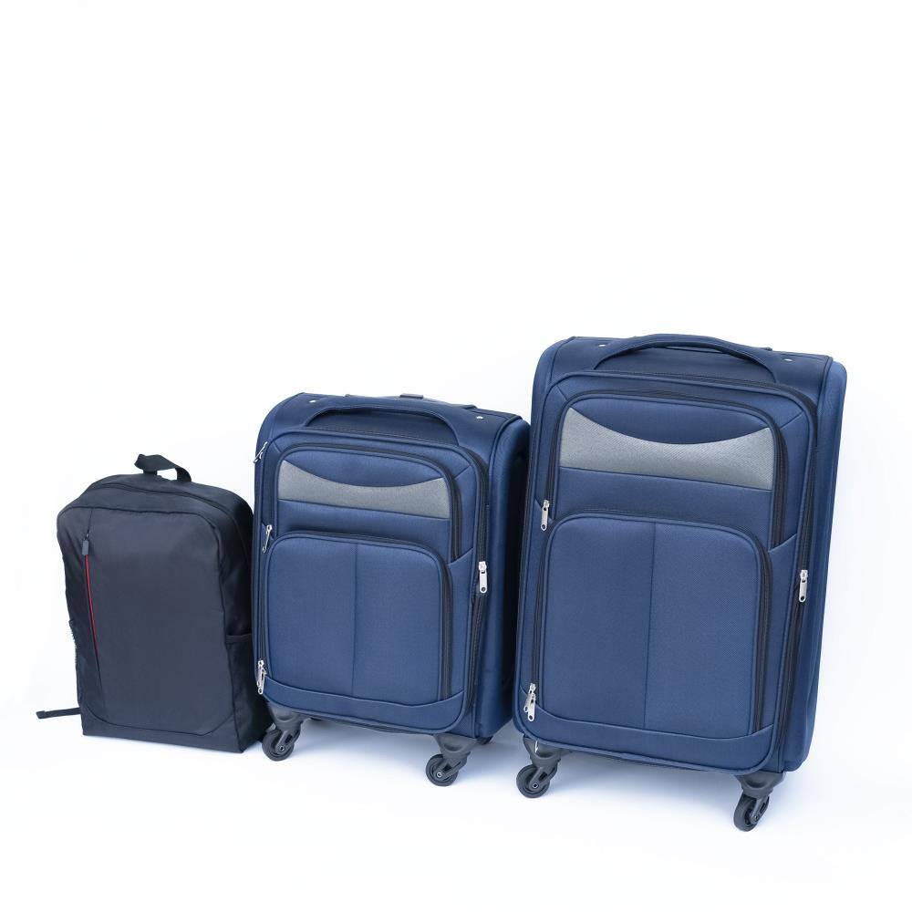 Front. BreeBe - 20+24 Inch Two-Piece Travel Suitcase Set Oxford Trolley Case Without Lock with Universal Wheels and Oxford Backpack - Blue.