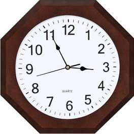 Oumilen - 14" Octagonal Wooden Wall Clock with Hidden Storage, Silent Quartz Movement - Red
