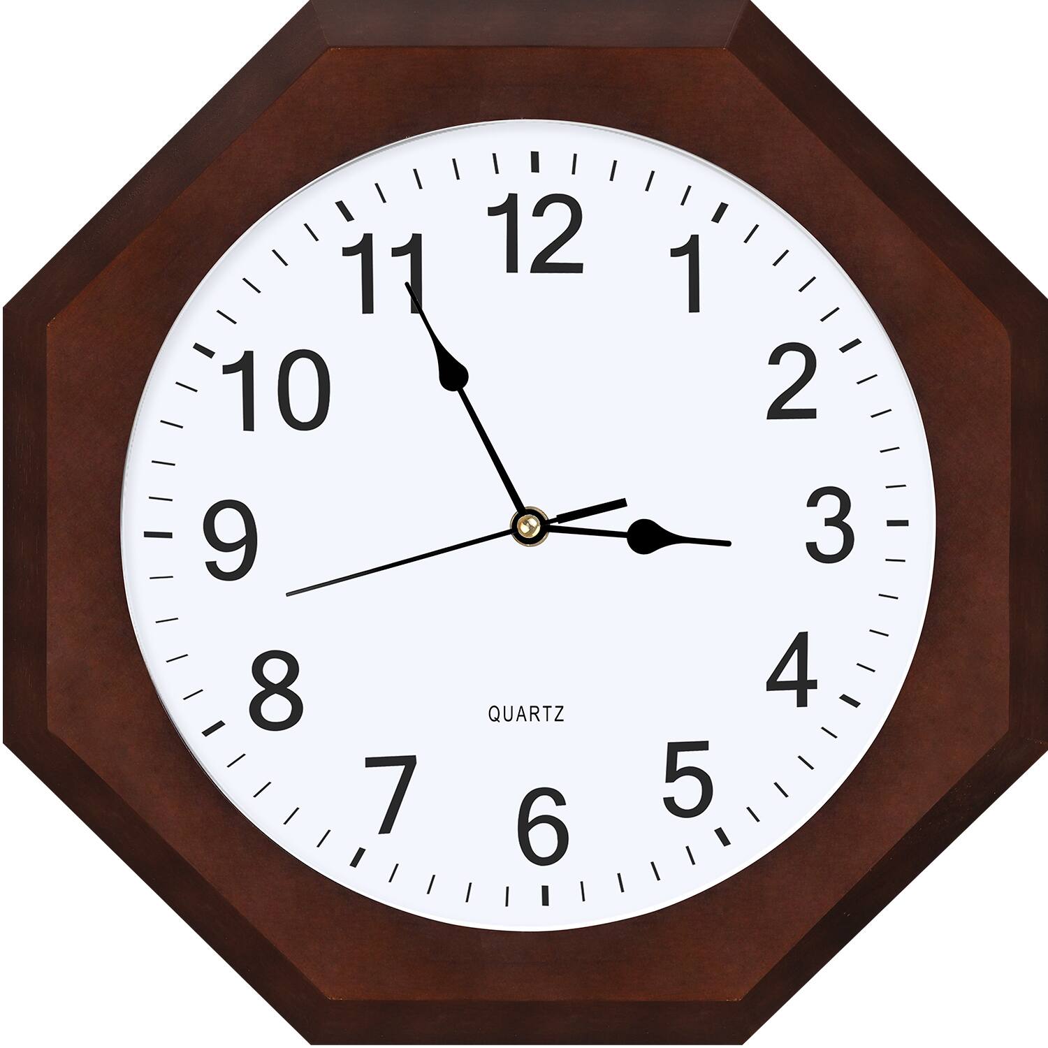 Front. Oumilen - 14" Octagonal Wooden Wall Clock with Hidden Storage, Silent Quartz Movement - Red.