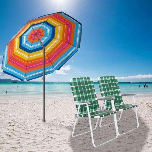 Alt View 7. Winado - 2PCS 37in Portable Folding Beach Chairs, Patio Lawn Webbed Strap Camping Chairs for Indoor/Outdoor Yard Garden Beach - Dark Green Stripe.