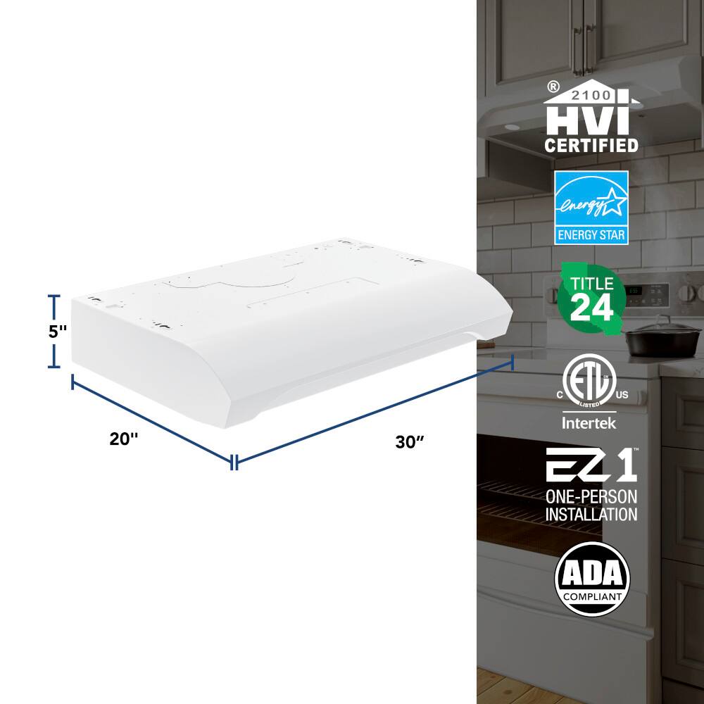 The text on the image reads: "R 2100 HVI CERTIFIED energyi ENERGY STAR T i 5" T 20" 30" TITLE 1% 24 C ETL US LISTED Intertek EZ1 1 ONE-PERSON INSTALLATION ADA COMPLIANT."