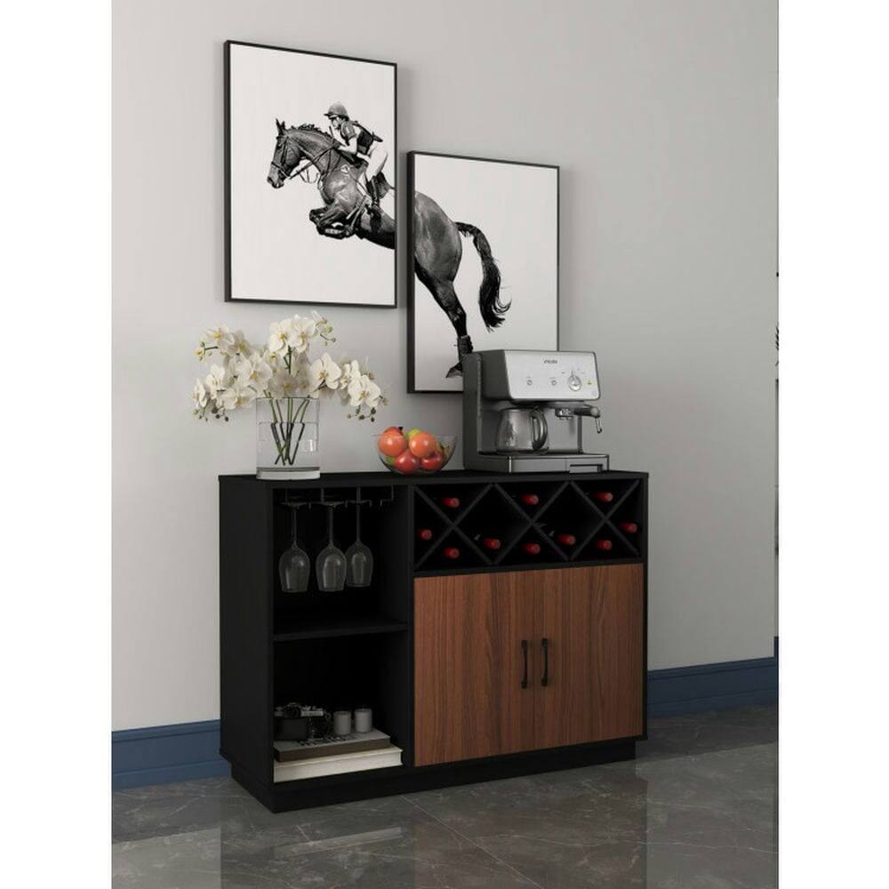 Alt View 4. Pefilos - Industrial Cabinet, Sideboard with Removable Wine Rack and Glass Holder, Cabinet for Indoor, Brown - Brown.