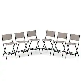 Costway - Set of 6 Outdoor Bar Chair Folding Bar Height Stool with Metal Frame - Coffee