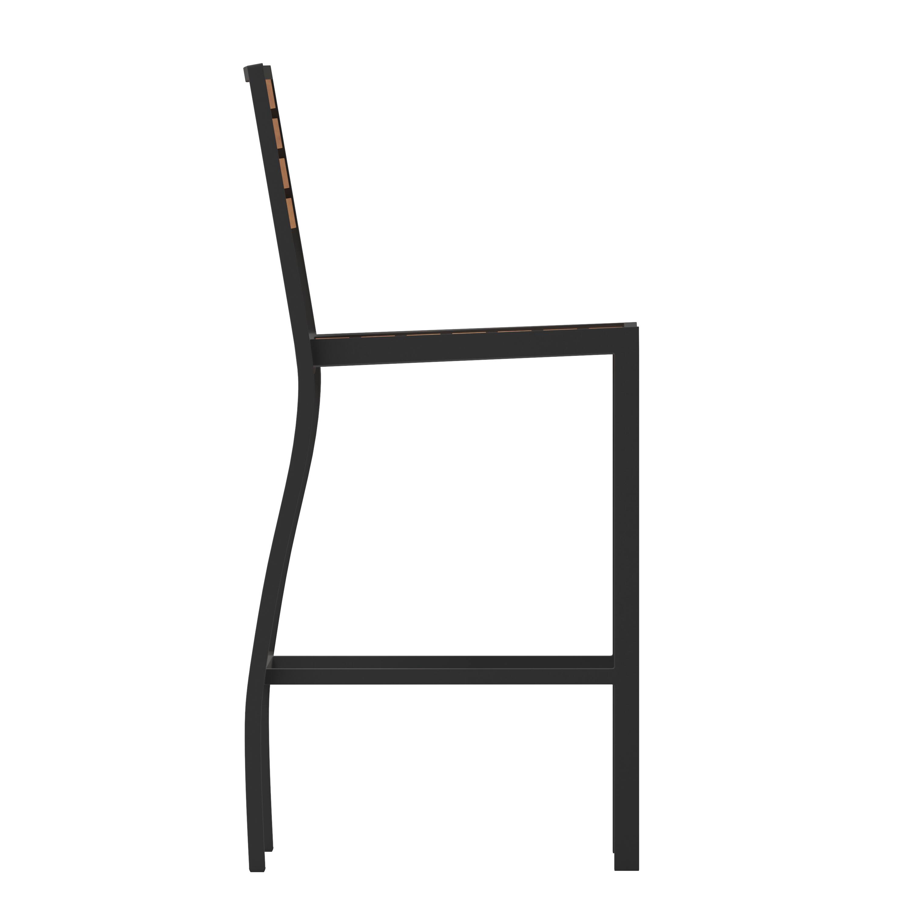 Alt View 8. Emma + Oliver - Livia All-Weather Armless Bar Height Dining Stool with Polyresin Slats and Aluminum Frame - Teak.