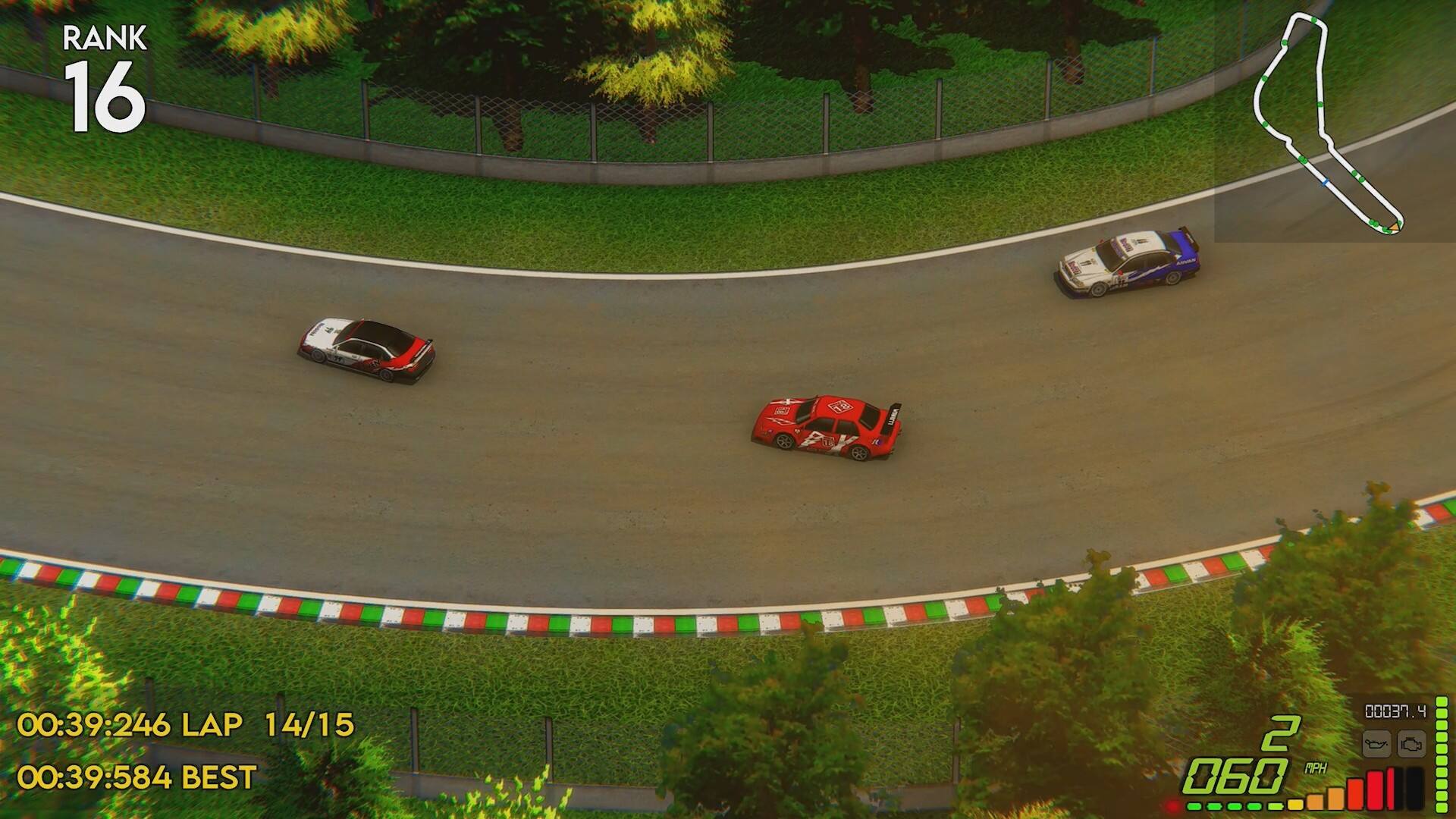 RANK 16  
I  00:39:246  
LAP 14/15  
00:39:584  
BEST  00:37.4  
4  2 MPH  060  060...ill