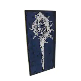 Zeckos - Shell Art and White Murex Shell Burlap Canvas Wall Hanging - Blue