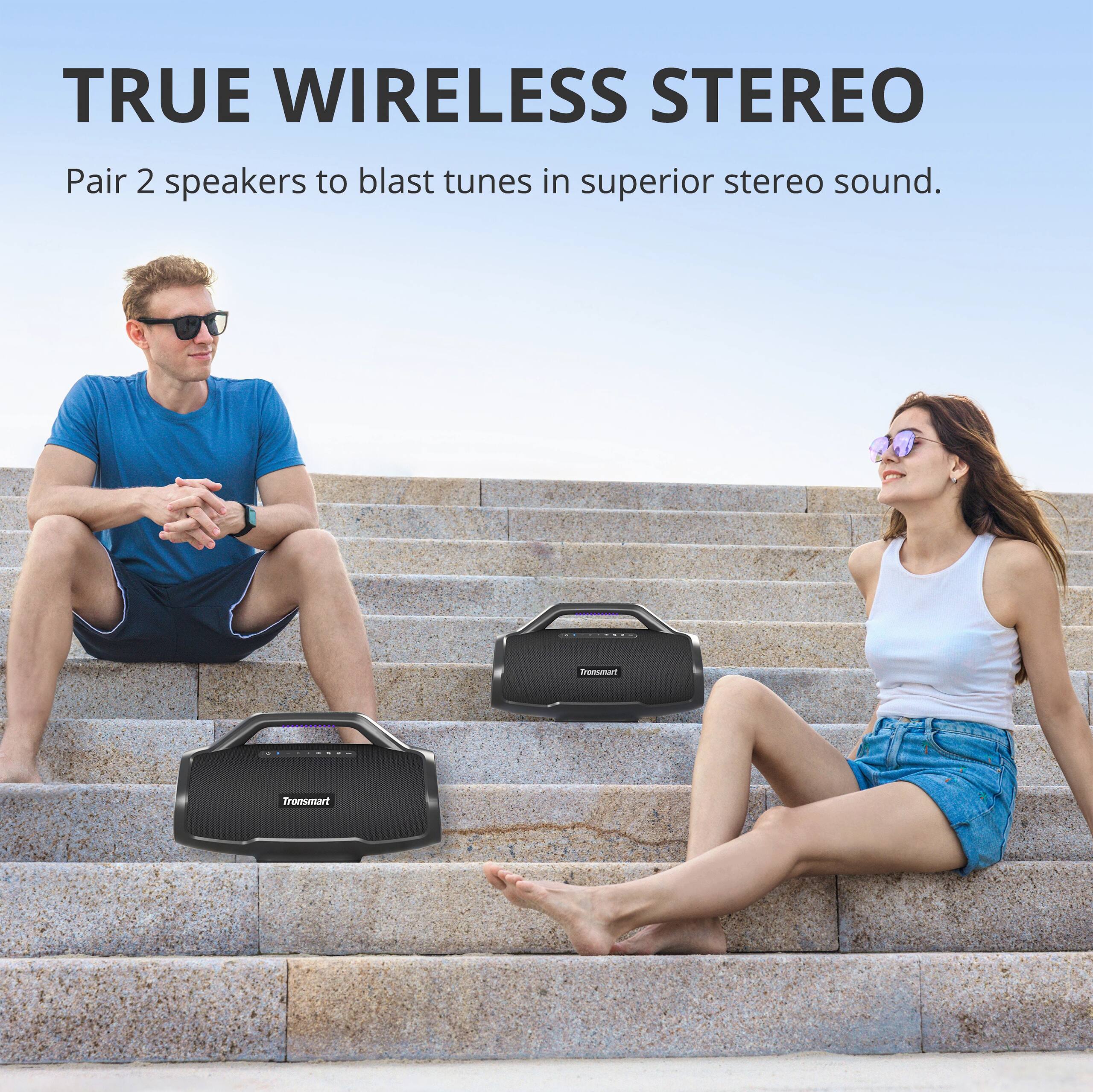 TRUE WIRELESS STEREO: Pair 2 speakers to blast tunes in superior stereo sound.