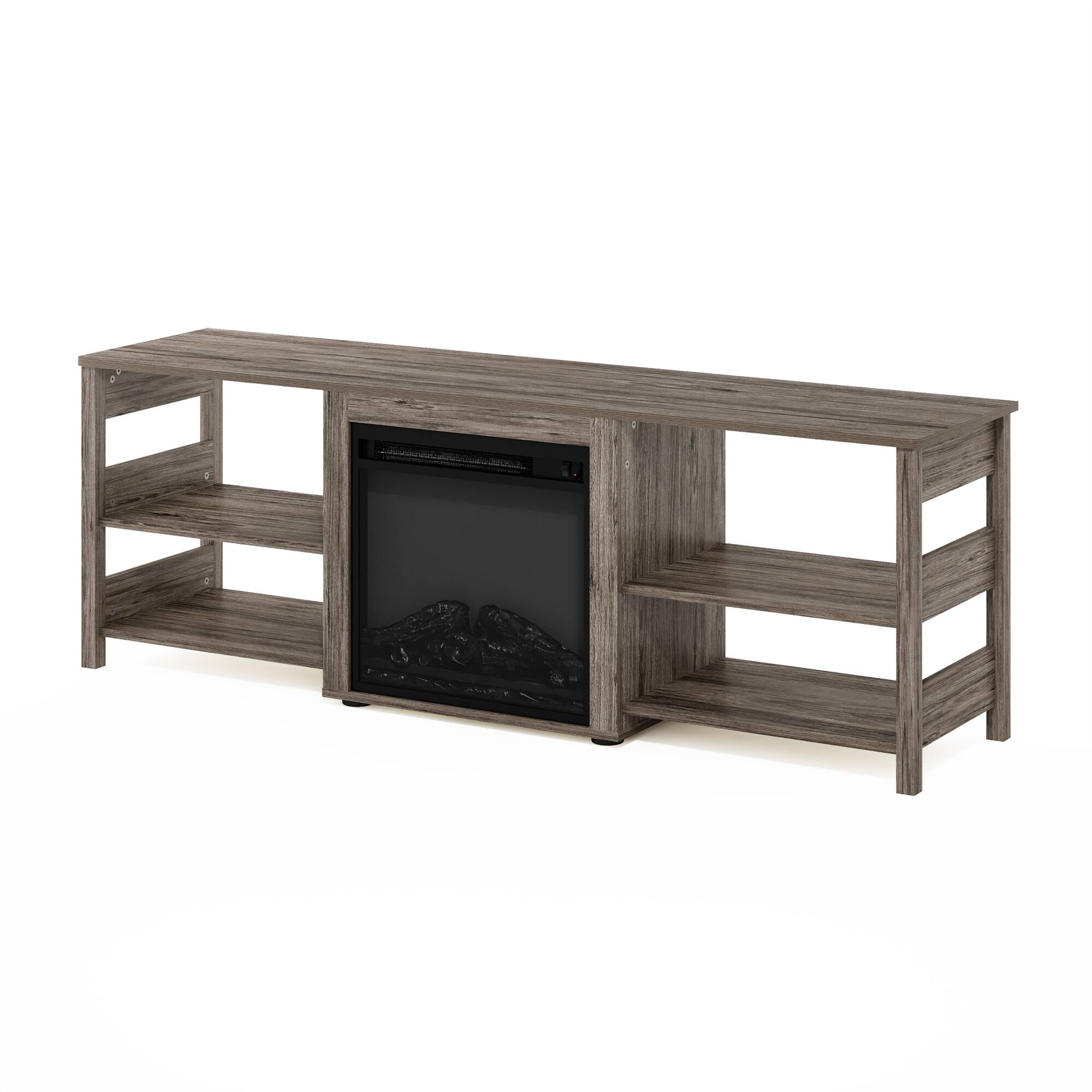 Alt View 3. Furinno - Classic 70 Inch TV Stand with Fireplace - Rustic Oak.