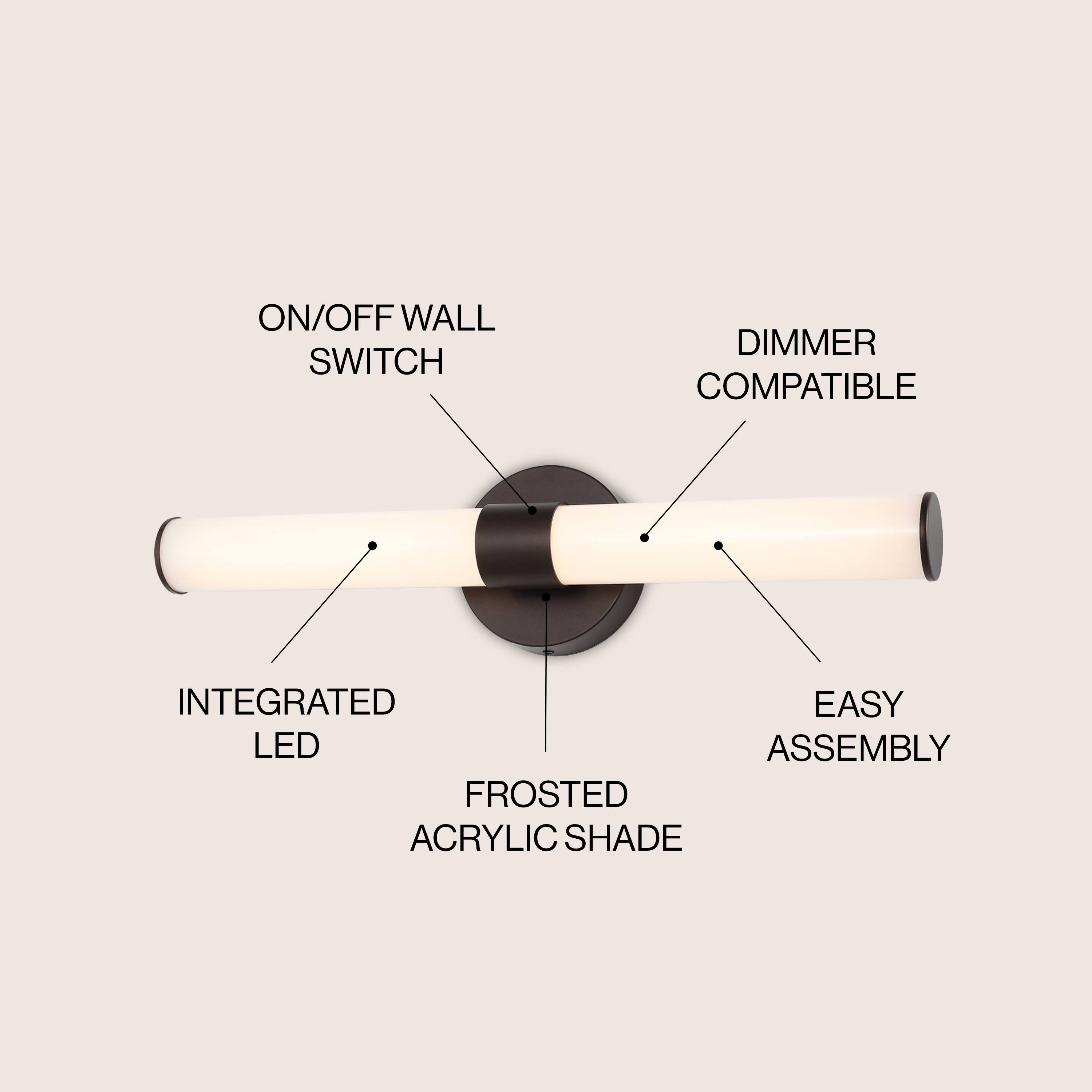 ON/OFF WALL SWITCH  
DIMMER COMPATIBLE  
INTEGRATED LED  
EASY ASSEMBLY  
FROSTED ACRYLIC SHADE