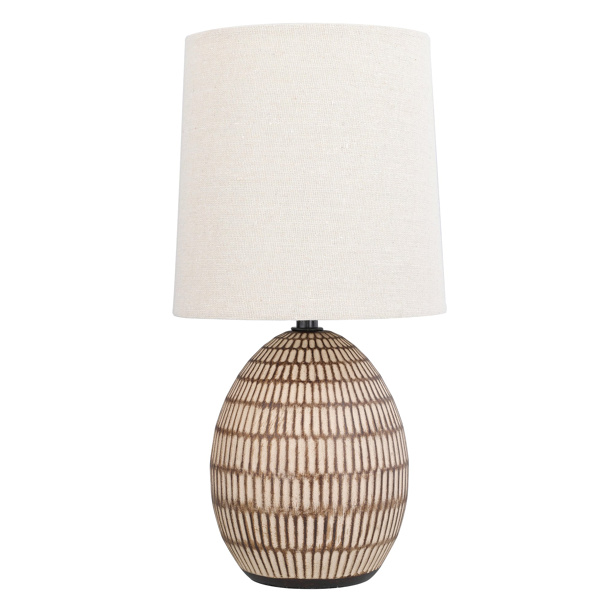 Xtreme - Ceramic Table Lamp with Shade, 12.75” inch Carved Textured Table Lamp, Modern Lamp with Beige Shade - Brown