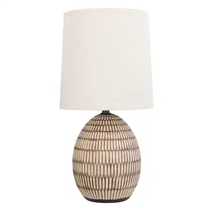 Front. Xtreme - Ceramic Table Lamp with Shade, 12.75” inch Carved Textured Table Lamp, Brown Modern Lamp with Beige Shade - Brown.
