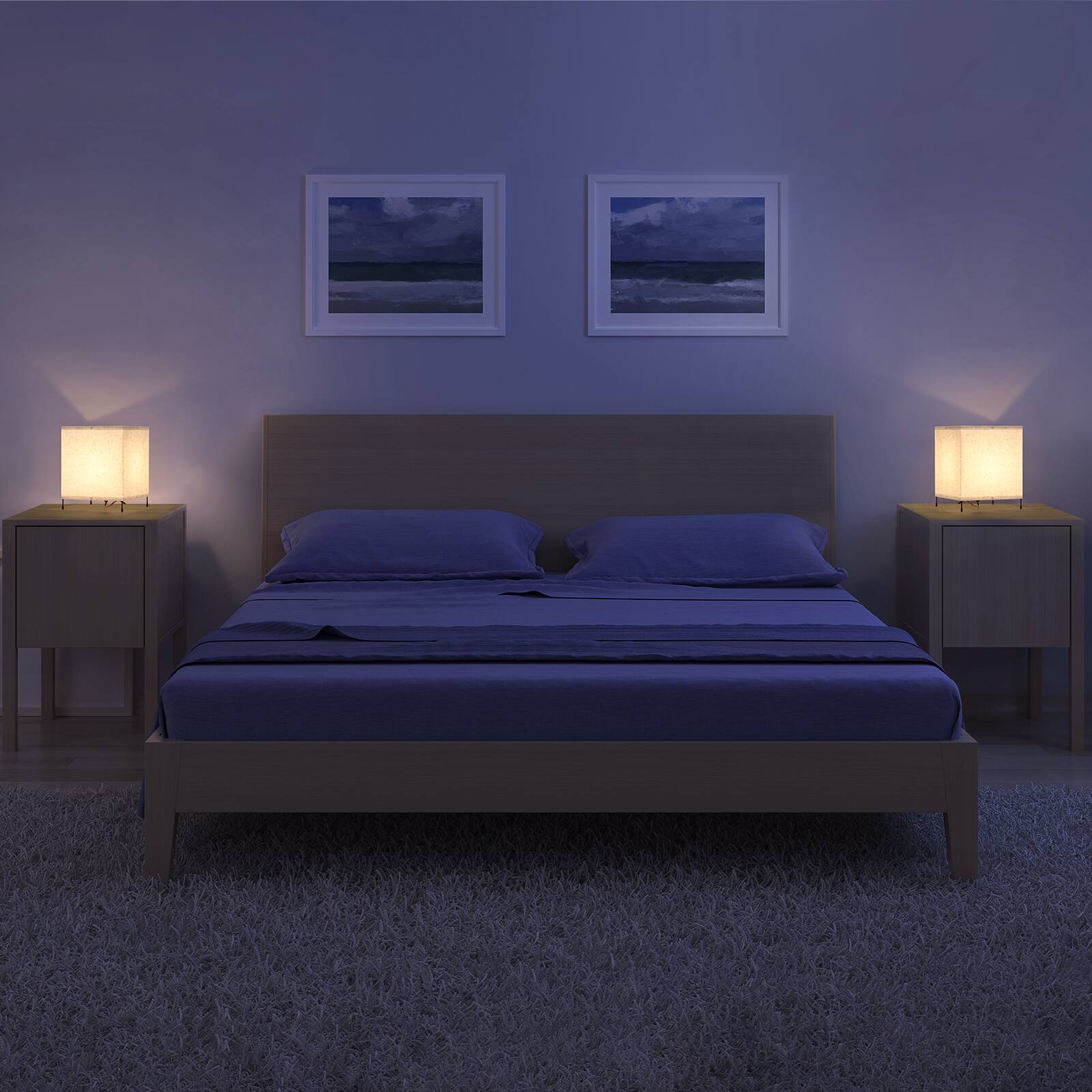 Alt View 1. Oumilen - Set of 2 Square Linen Fabric Table Lamps, 9.6in Tall, E26 Socket, Bedside Desk Lamps, Bulbs Not Included.