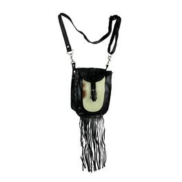 Things2Die4 - Genuine Leather Hair-On Hide Trim Fringed Crossbody Bag Small - Black