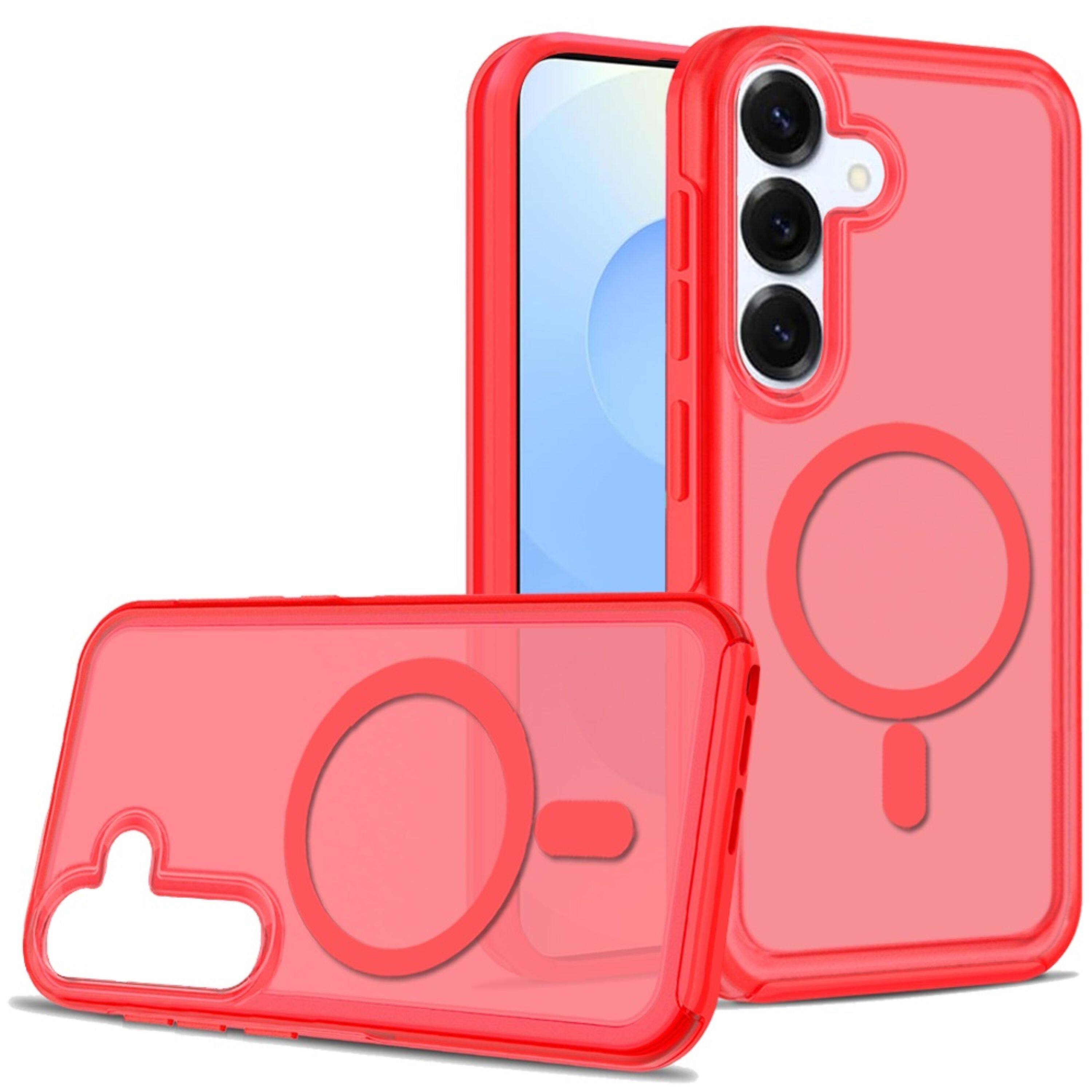 Left. Kitcheniva - Magnetic Circle Sleek Hybrid Cover Plus Tempered Glass For Samsung S25 Plus/S24 Plus Red - Red.