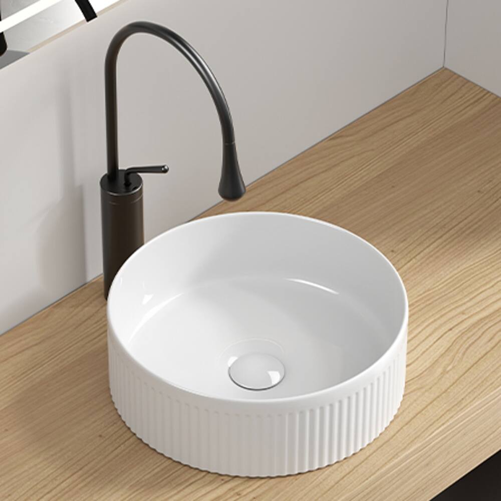 Angle. Loheer - Loheer 14 inch round bathroom sink white porcelain vessel sink - Milk White.
