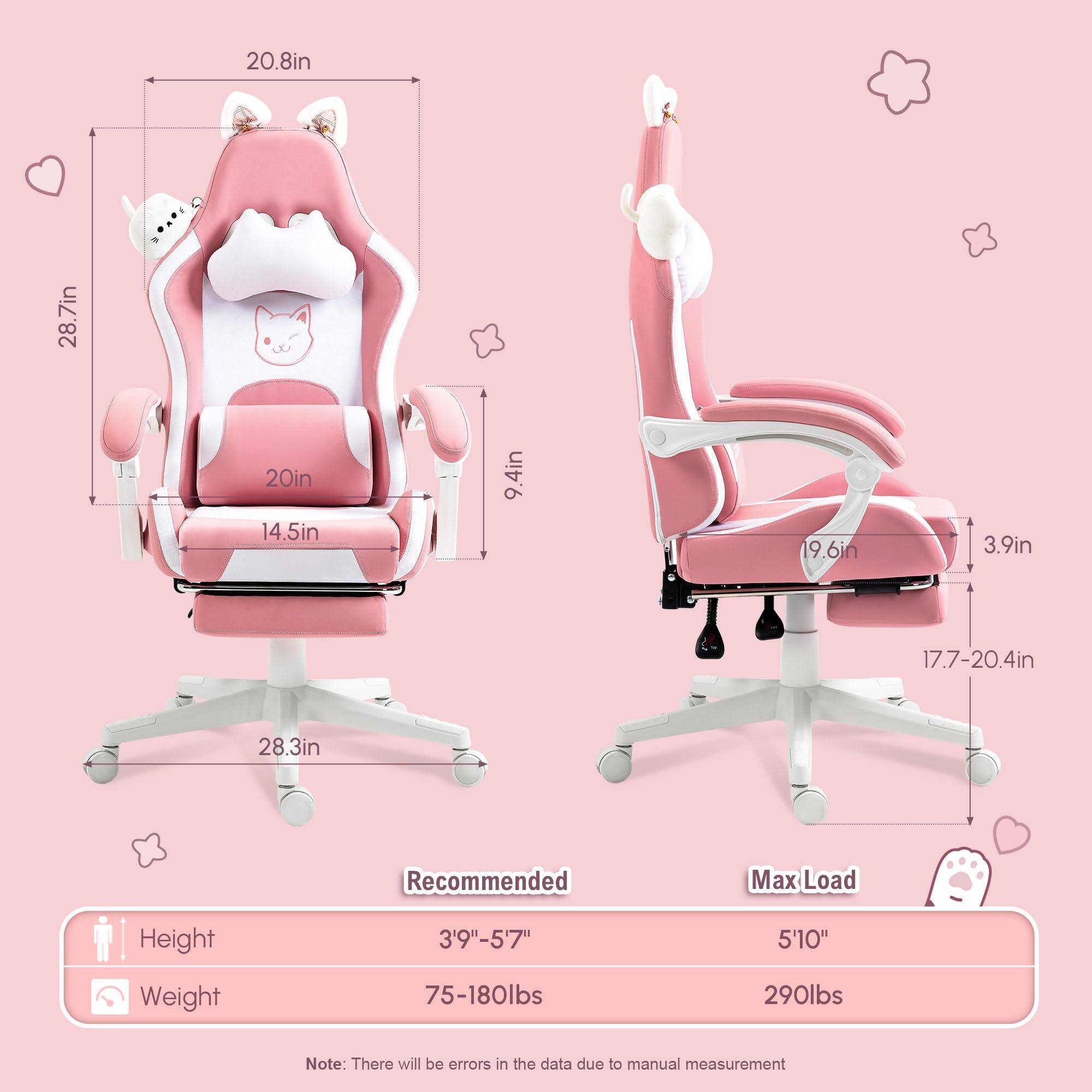 20.8in  
28.7in  
20in  
14.5in  
9.4in  
19.6in  
3.9in  
17.7-20.4in  
28.3in  

Recommended Max Load  
Height: 3'9"-5'7"  
Weight: 75-180lbs  

Max Load  
Height: 5'10"  
Weight: 290lbs  

Note: There will be errors in the data due to manual measurement