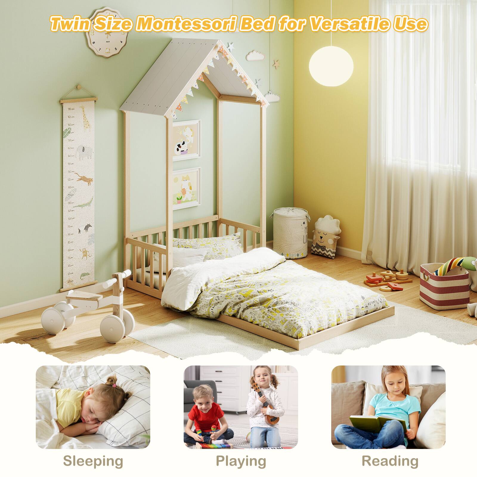 Twin Size Montessori Bed for Versatile Use

Sleeping  
Playing  
Reading
