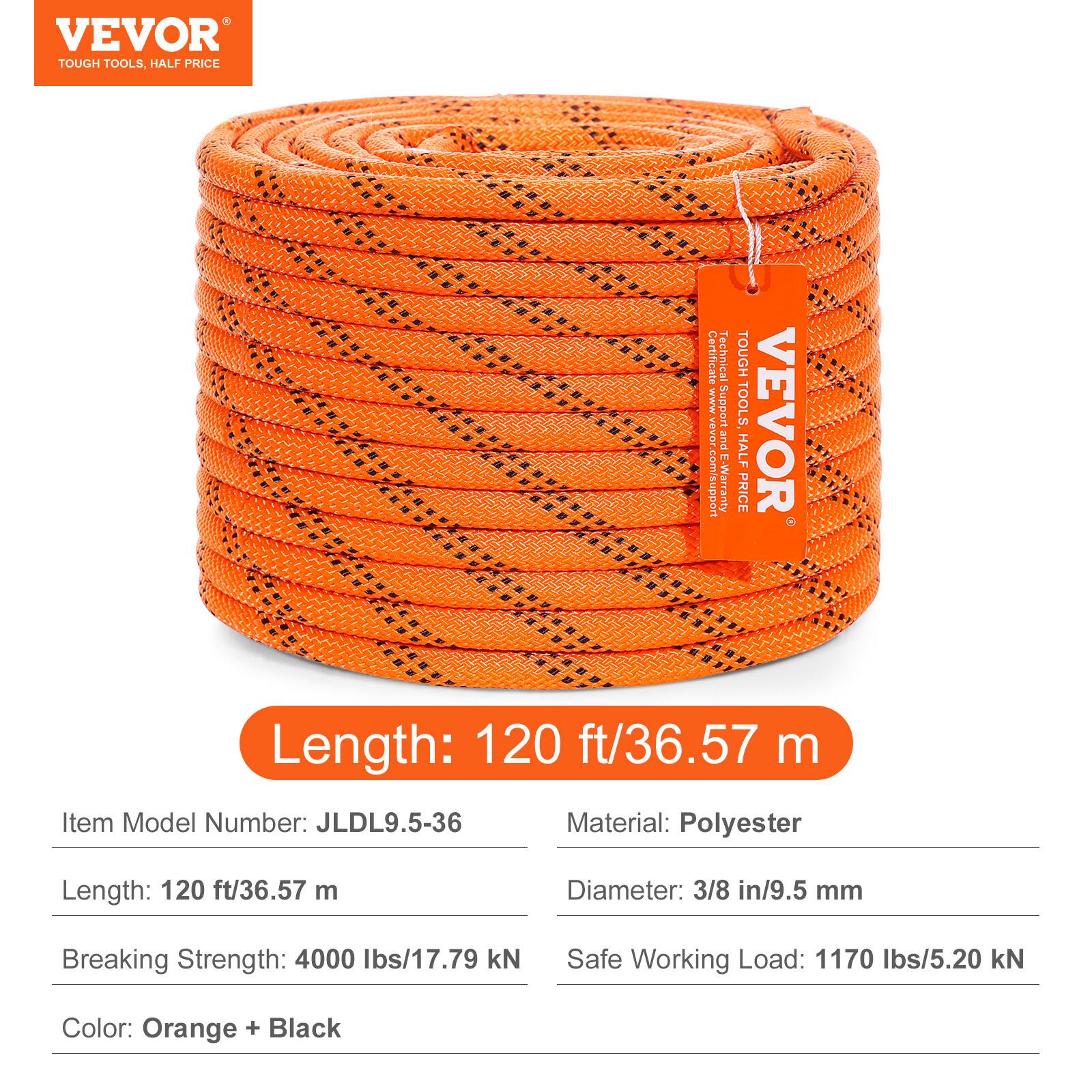 VEVOR TOUGH TOOLS, HALF PRICE

Certificate Technical JOABAMMM Support and com/support E-Warranty

TOUGH TOOLS, VEVOR HALF PRICE

Length: 120 ft/36.57 m

Item Model Number: JLDL9.5-36

Material: Polyester

Length: 120 ft/36.57 m

Diameter: 3/8 in/9.5 mm

Breaking Strength: 4000 lbs/17.79 kN

Safe Working Load: 1170 lbs/5.20 kN

Color: Orange + Black