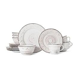 Dazzed Corner - 16-Piece Stoneware Dinnerware Set, Service for 4, Microwave & Dishwasher Safe Plates and Bowls - White