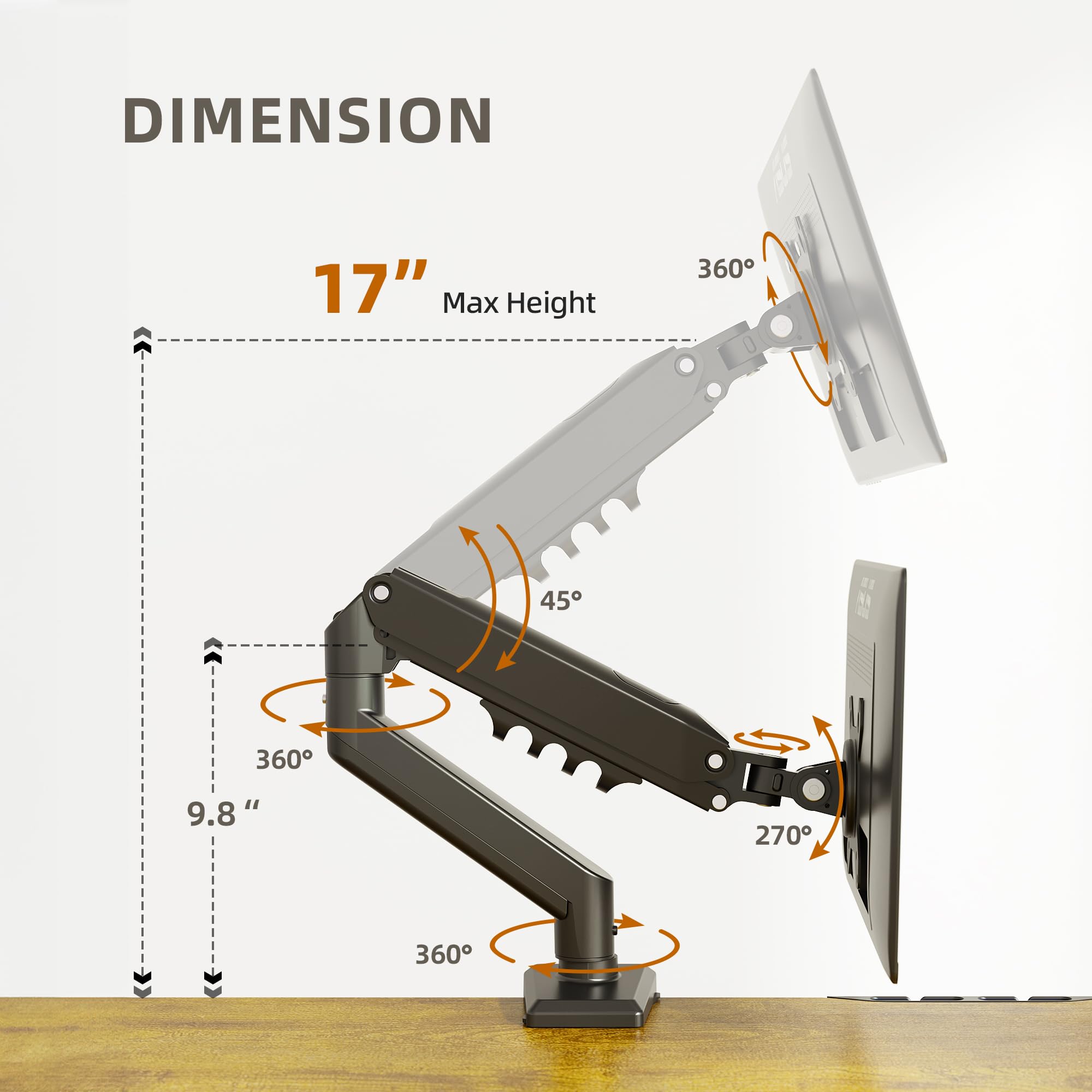 DIMENSION  
17" Max Height  
9.8"  
360°  
45°  
270°  
360°  
360°